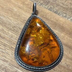 Amber Teardrop Pendant with 925 Silver Frame